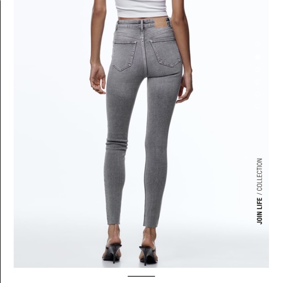 Zara denim vintage wash grey charcoal high rise straight leg ankle jeans - Picture 2 of 13